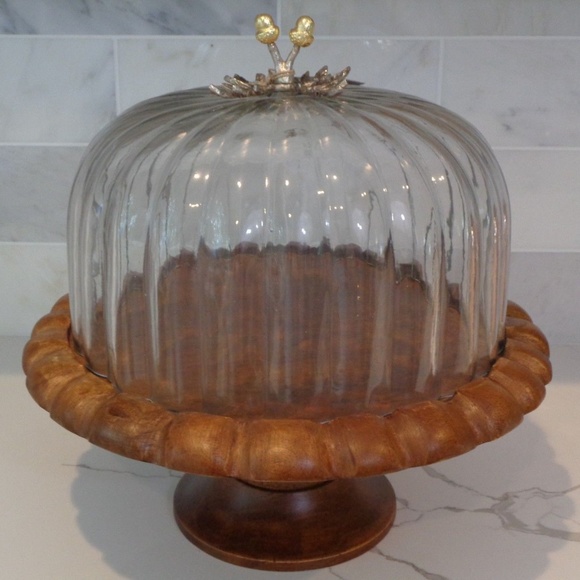 Gold Acorn Leaf Fall Thanksgiving Cake Dome Stand Nwt - 